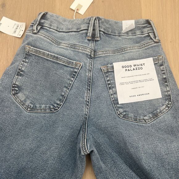 NWT $149 GOOD AMERICAN Women’s Jeans 6/28 Good Waist Palazzo Wide Leg Indigo - Picture 6 of 7